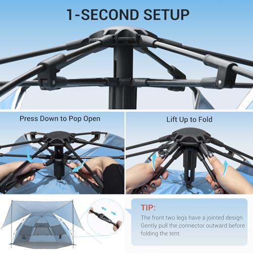Elegear CumbreX™ Beach Tent with 360° Removable Canopy, 4-6 Person Pop Up Sun Shade Shelter, UPF 50+ Automated Installatio...
