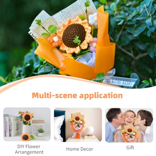 Aiouclay Crochet Flowers Bouquet,Sunflower Knitted Eternal Yarn Flowers, Handmade Artificial Flower Bouquet Home Decor Gif...