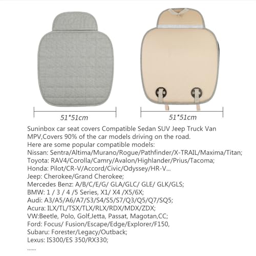 Suninbox Car Seat Cover,Linen Bottom Car Seat Covers,Universal Cloth Car Seat Cushion Cooling Breathable Ventilated Front ...
