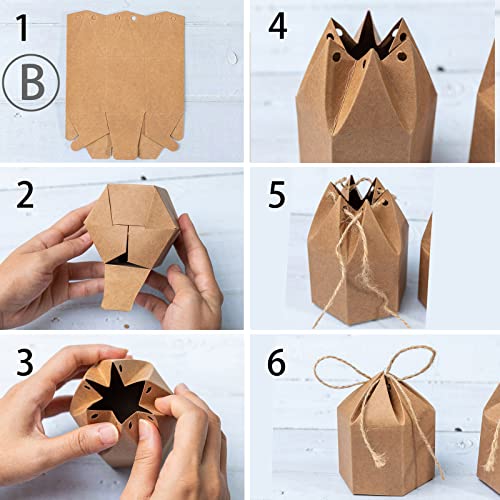 Lamantery 50Pack Mini Paper Gift Boxes Lantern Hexagon Kraft Paper Package Box with Twine Candy Chocolate Gift Packing Wra...