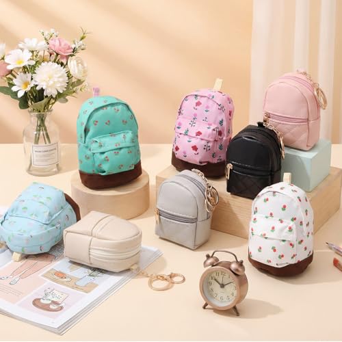Hsei 8 Pcs Mini Backpack Keychain Coin Purse Tiny Key Chain Cute Cosmetic Bag Small Wallets Mini Valentines Gifts for Wome...