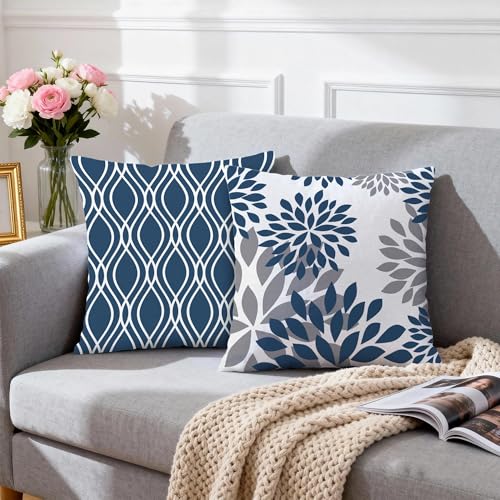 Hexagram Geometric Blue Pillow Covers 18x18 Set of 4, Decorative Outdoor Boho Modern Throw Pillow Covers, Home Sweet Home ...