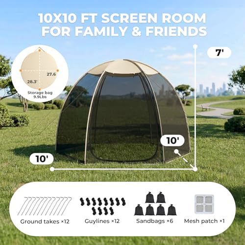 Alvantor® Pop Up Screen House Tent, Snap-fit Mesh Screen Gazebo with Peaked Roof, Portable Screen Room Canopy Shelter with...