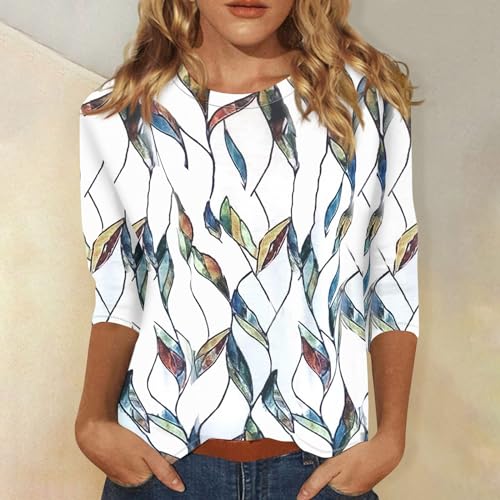 Womens Summer Top Dressy 3/4 Length Sleeve Shirts Floral Print Tunic Blouses 2025 Elbow Sleeve Womens Tops Casual Basic Tees