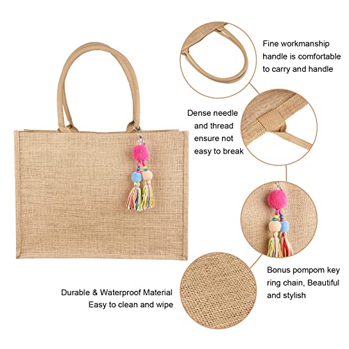 FITDON Jute Canvas Tote Bag Women - Large Jute Beach Bag, Foldable Waterproof Shopping Handbag for Picnic Travel Beach