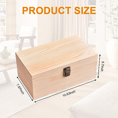 Voittozege Large Unfinished Wooden Box with Hinged Lid Unfinished Wooden Storage Box 10.6 x 8 x 5.7 Inch Wood Box Unfinish...
