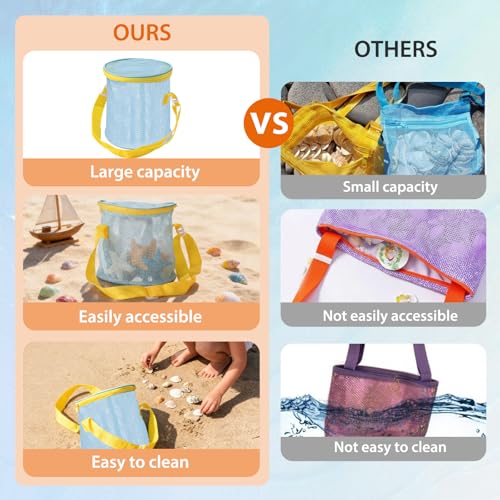 Sea Shell Bags for Beach 2pcs Mesh Seashell Holder,Shelling Collecting Tools Travel Sand Toys Storage Bucket for Sandbox,B...