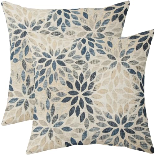 Robvobe Dahlia Pillow Covers 16x16 Set of 2 Rustic Summer Rust Geometric Floral Navy Blue Cream Outdoor Decorative Throw P...