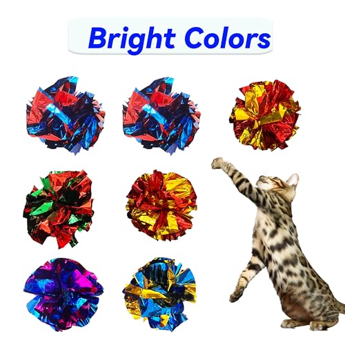 QUVOVID Cat Crinkle Ball Toys 10 Packs for Indoor Cats to Kill Time and Keep Fit, 2.3 Inch Colorful Mylar Crinkle Balls At...