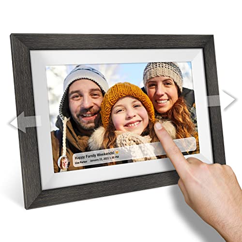 Frameo 10.1 inch Digital Picture Frame WiFi Smart Digital Photo Frame Wood IPS HD 1280 * 800 1080P Touch Screen Auto-Rotat...
