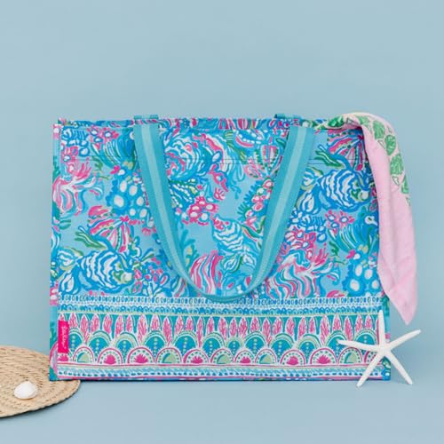 Lilly Pulitzer XL Market Shopper Bag, Oversize Reusable Grocery Tote with Comfortable Shoulder Straps