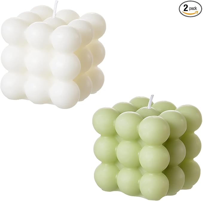 ACITHGL Bubble Candle - Cube Soy Wax Candles, Home Decor Candle, Scented Candle Set 2 Pieces, Home Use and Gifting (White+...