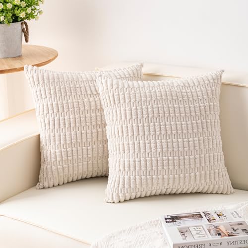 Aegero Pack of 2 Corduroy Decorative Throw Pillow Covers 18x18 Inch Soft Striped Pillow Covers Modern Farmhouse Home Decor...