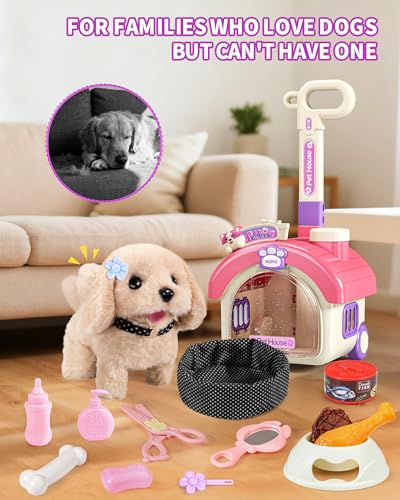 23Pcs Dog Toys for Kids Girls, Walking Barking Interactive Realistic Stuffed Dog with Portable Puppy Stroller & Accessorie...