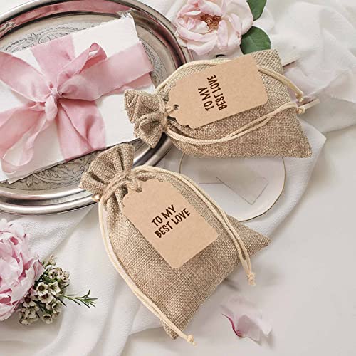 boboom 30Pcs 4 x 6 inch Burlap Gift Bags and 30Pcs Tags with Drawstring, Wedding Hessian Linen Sacks, Jewelry Pouches Burl...