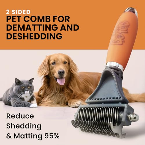 GoPets 2-in-1 Dematting Comb for Dogs, Pet Grooming Rake, Double-Sided Dog Brush for Shedding, Deshedding Brush for Cats, ...