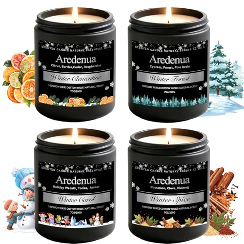 Winter Candles Set – 4 Pack Holiday Scented Candles, 28oz Soy Candle for Home Scented, Cozy Scents of Winter Carol/Spice/C...