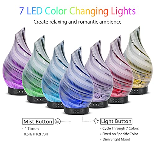 Essential Oil Diffuser Aromatherapy Diffuser - Art Glass Oil Diffuser with Auto Shut-Off Protection 4 Timer Setting 7 Colo...
