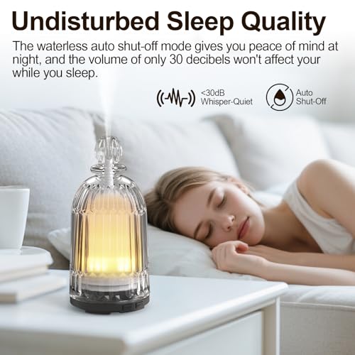 DOUDING Glass Essential Oil Diffuser, Ultrasonic Aroma Diffuser Glass Cover & Plastic Reservoir with 7 LED Color Changing ...