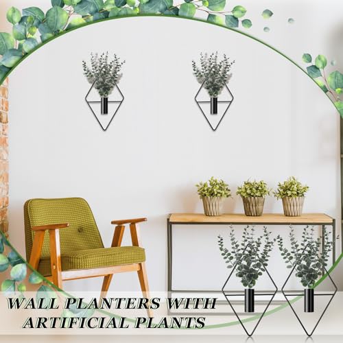 Jexine 4 Pcs Hanging Planters with Artificial Eucalyptus Metal Hanging Vase Indoor Plants Holder Modern Geometric Boho Bat...