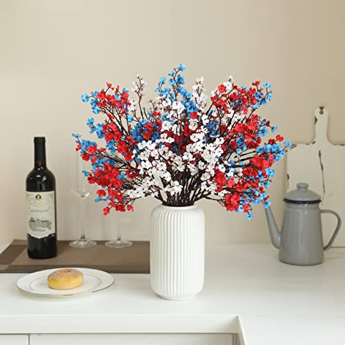 Hananona 10 Pcs 4th of July Flowers Artificial Babys Breath Fake Silk Patriotic Flowers for Independence Day Home Decor Fl...