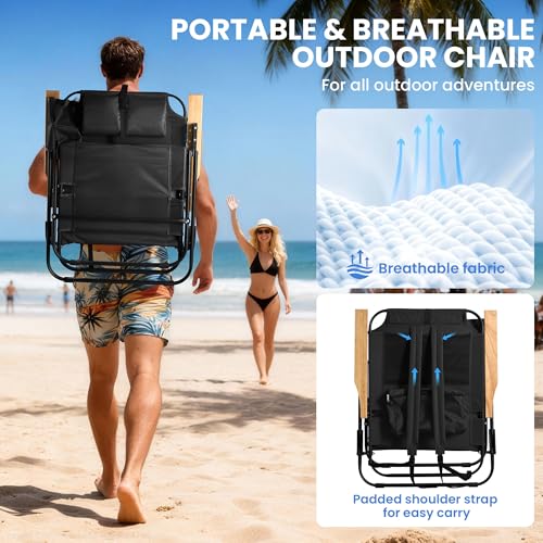 Canpsky 2 Pack Premium 5-Position Reclining Camping Chair - Portable Folding Lightweight Outdoor Chair with Wooden Armrest...