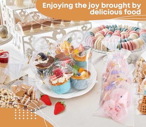 SUREHOME Cellophane Bags, 100 Pack Clear Gift Bag Cellophane Treat Bags with Ties 6x10 Inch Plastic Small Cello Candy Bag ...