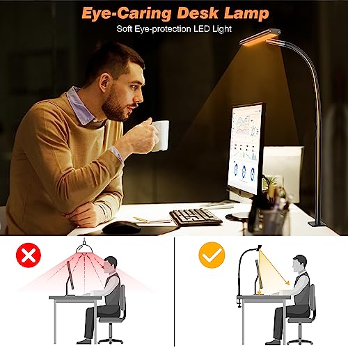 Airlonv LED Desk Lamp for Office Home, Eye-Caring Desk Light with Stepless Dimming Adjustable Flexible Gooseneck, 10W USB ...