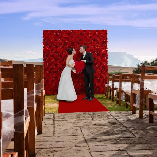QinmiGarden Flower Wall Backdrop 9pcs 16.5x16.5 Inch Flower Wall Decor Artificial Floral Wall Panel Ideal for Wedding Cele...
