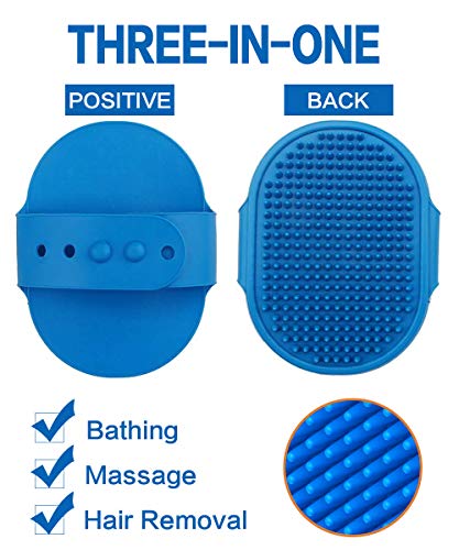 Aoche Dog Bath Brush Pet Bath Comb Brush Soothing Massage Rubber Comb 2pcs with Adjustable Ring Handle for Long Short Hair...