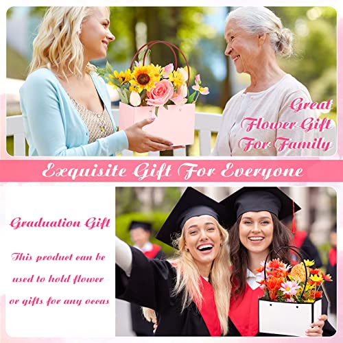 Geelin 30 Pack Flower Paper Gift Bag - Bouquet Portable Rectangle Flower Handbag Waterproof Box with Handles for Wedding A...