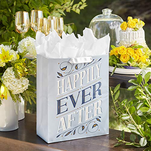 Hallmark 15" Extra Large Gift Bag with Tissue Paper (Happily Ever After) for Weddings, Engagements, Bridal Showers, Vow Re...