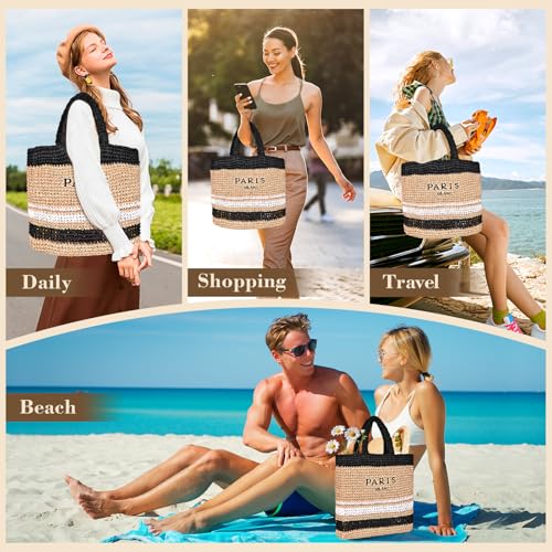 OWGSEE Large Straw Beach Bag for Women Summer Woven Shoulder Tote Bag Straw Purses and Handbags for Vacation | Large, Stra...
