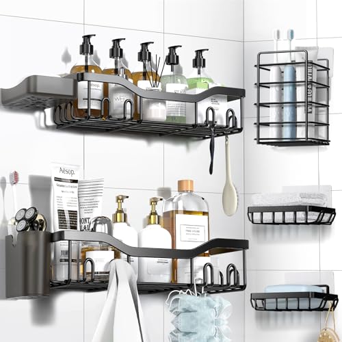 NESOMI Shower Caddy Adhesive Shower Organizer 7-Pack, Rustproof Stainless Steel Bathroom Shelves, Large Capacity No-Drill ...