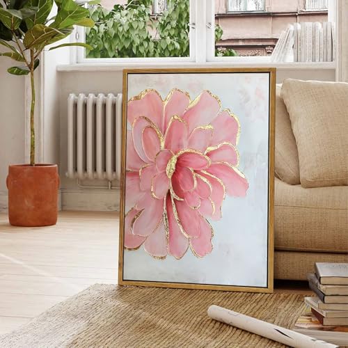 Framed Pink Peony Flower Canvas Wall Art Modern Pink and Gold Floral painting Decor Pictures Abstract flowering Posters Pr...