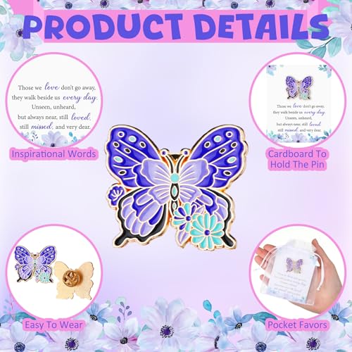 Liliaafar Butterfly Pins Brooches Bulk Memorial Funeral Favors for Guests Celebration of Life Favors with Bags Cards for Gift