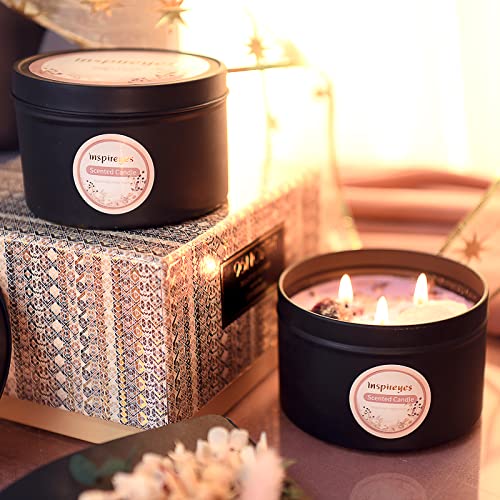 Inspireyes Scented Candles Set with Crystal, 3 Wick Candle 19 oz Soy Wax Aromatherapy Meditation Candles, Large Manifestat...