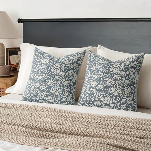 MIULEE Floral Pillow Covers Decorative Throw Pillow Covers 18x18 Pack of 2 Modern Linen Cushion Covers Farmhouse Neutral P...