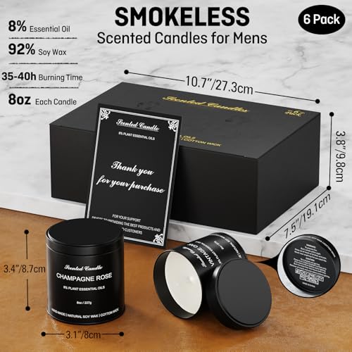 Men's Scented Candles Gift Set - 6 Pack Luxury Soy Candles for Home Scented, Masculine Woodsy Fragrances: Smoke Vanilla, R...