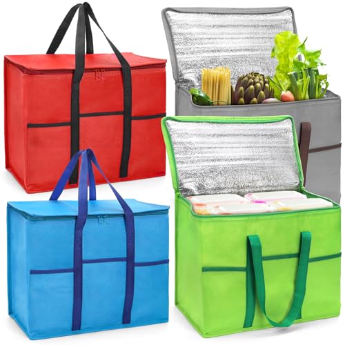 Foraineam 4 Pack Insulated Reusable Grocery Shopping Bags, Foldable Cooler Bag Food Delivery Bags with Hard Bottom Insert ...