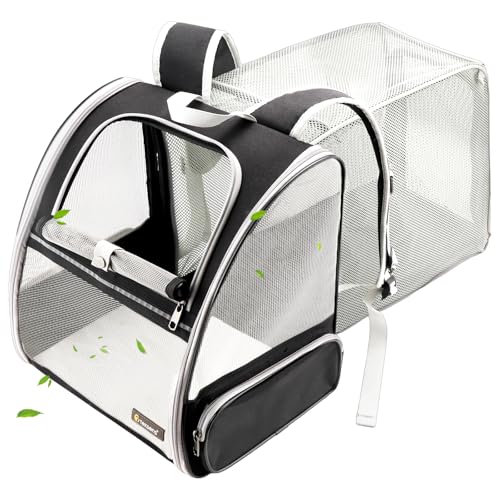 Texsens Cat Backpack - Expandable Pet Carrier for Medium Cats and Small Dogs up to 17 lbs - Breathable, Collapsible & Soft...