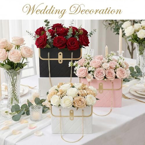 Nfvjfxz 6Pcs Flower Paper Gift Box Bouquet Storage Bucket Handbag Florist Floral Wrap Bag with Metal Chain for Wedding Mot...