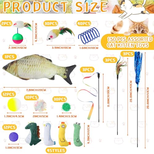 Shappy 150 Pcs Cat Toys for Indoor Cats Bulk, Kitten Toys Pack, Variety Interactive Gift Including Mice Interactive Silent...