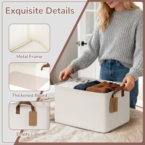 CHICVITA 4 Pack Large Storage Baskets for Shelves, Collapsible Closet Organizer Bins with Metal Frame, Fabric Storage Bins...