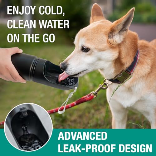Dog Water Bottle Portable Stainless Steel Leak Proof Wide Mouth BPA Free Water Dispenser for Medium Small Dogs Pups 2 in 1...