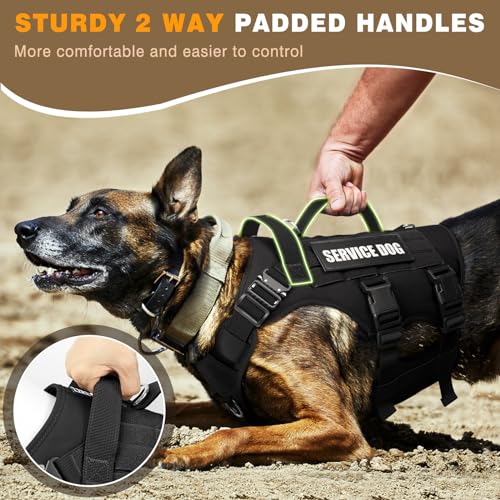 WINSEE Service Dog Vest Harness for Medium Dog, Tactical Working MOLLE Vest with 10 Pet Patches, No Pull Heavy Duty Harnes...