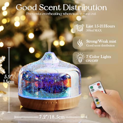 Porseme 500ml Glass Essential Oil Diffuser Aromatherapy Ultrasonic Cool Mist Humidifier 15-21 Running Hours Diffusers with...