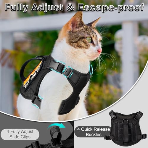 nanappice Tactical Cat Harness and Leash Set for Walking, Adjustable Escape Proof Pet Vest for Large Cat,Easy Control Brea...