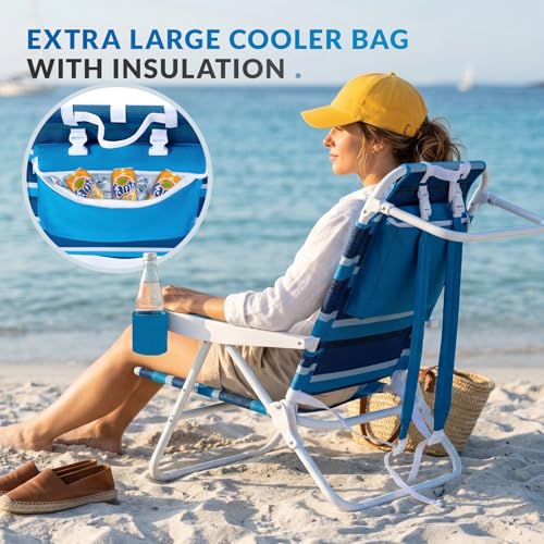 WTVIDAS Beach Chair 2 Pack, 5 Positions Textilene Folding Reclining Beach Chair with Backpack Straps, Cooler Bag & Cup Hol...
