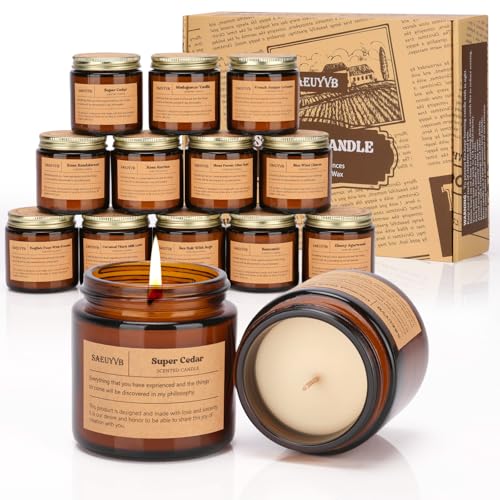 12 Pack Candles for Home Scented,Scented Candles Gift Set for Women &Men,Natural SoyCandles(Amber Jar),Aromatherapy Candle...